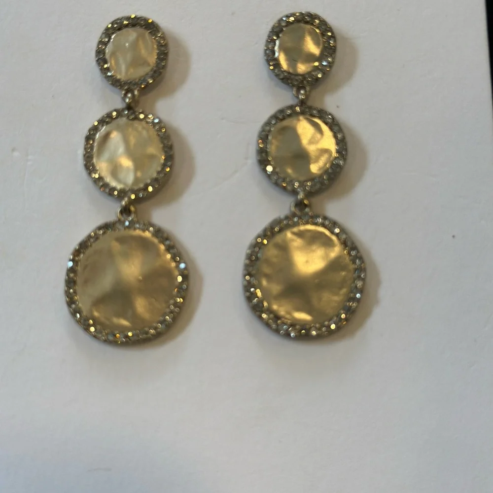 LOFT Gold Triple-Drop Earrings with Sparkling Accents NWT - Picture 3 of 4